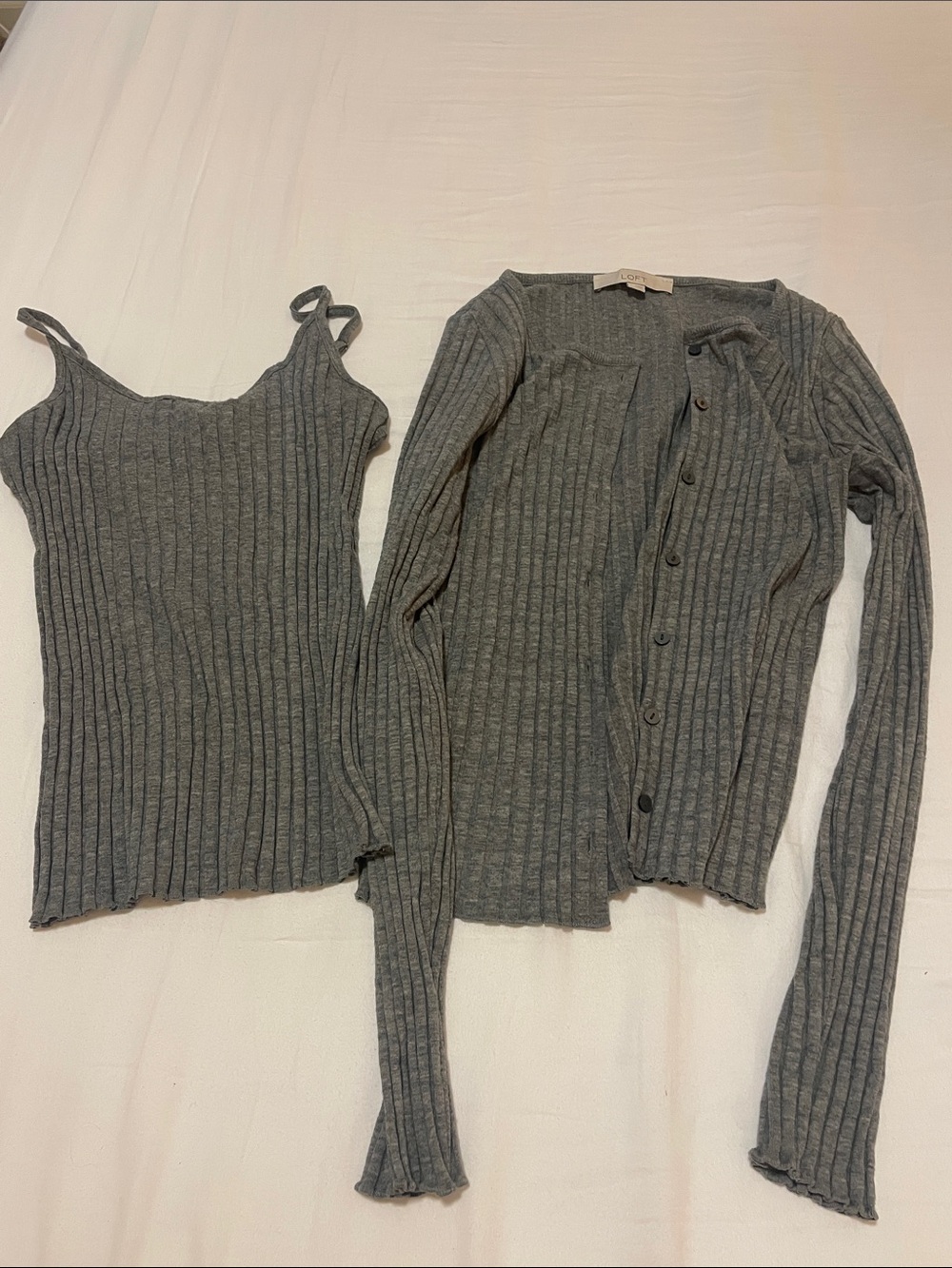 LOFT Gray Ribbed Button-Front Cardigan and Tank Set - Picture 6 of 6